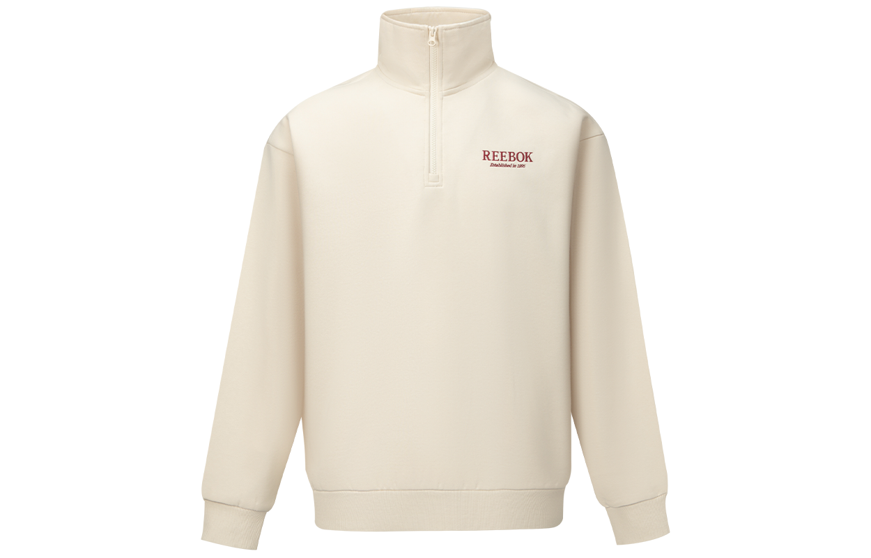 Reebok Half-Zip High Neck Pullover Sweatshirt Beige Unisex Casual Style 24FRM303UGM1