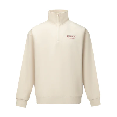 Reebok Half-Zip High Neck Pullover Sweatshirt Beige Unisex Casual Style 24FRM303UGM1