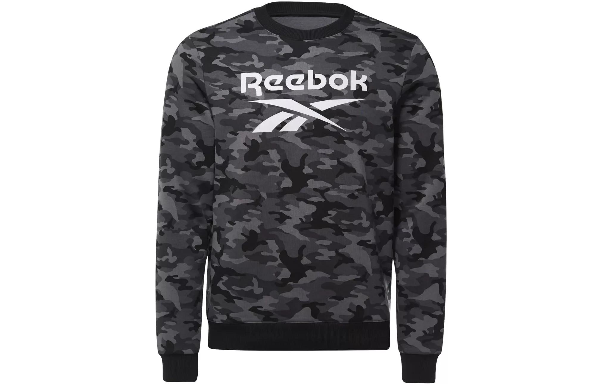 Reebok ID CAMO CREW Letter Logo Print Camo Pullover Sweatshirt Men Dark Gray HE8172