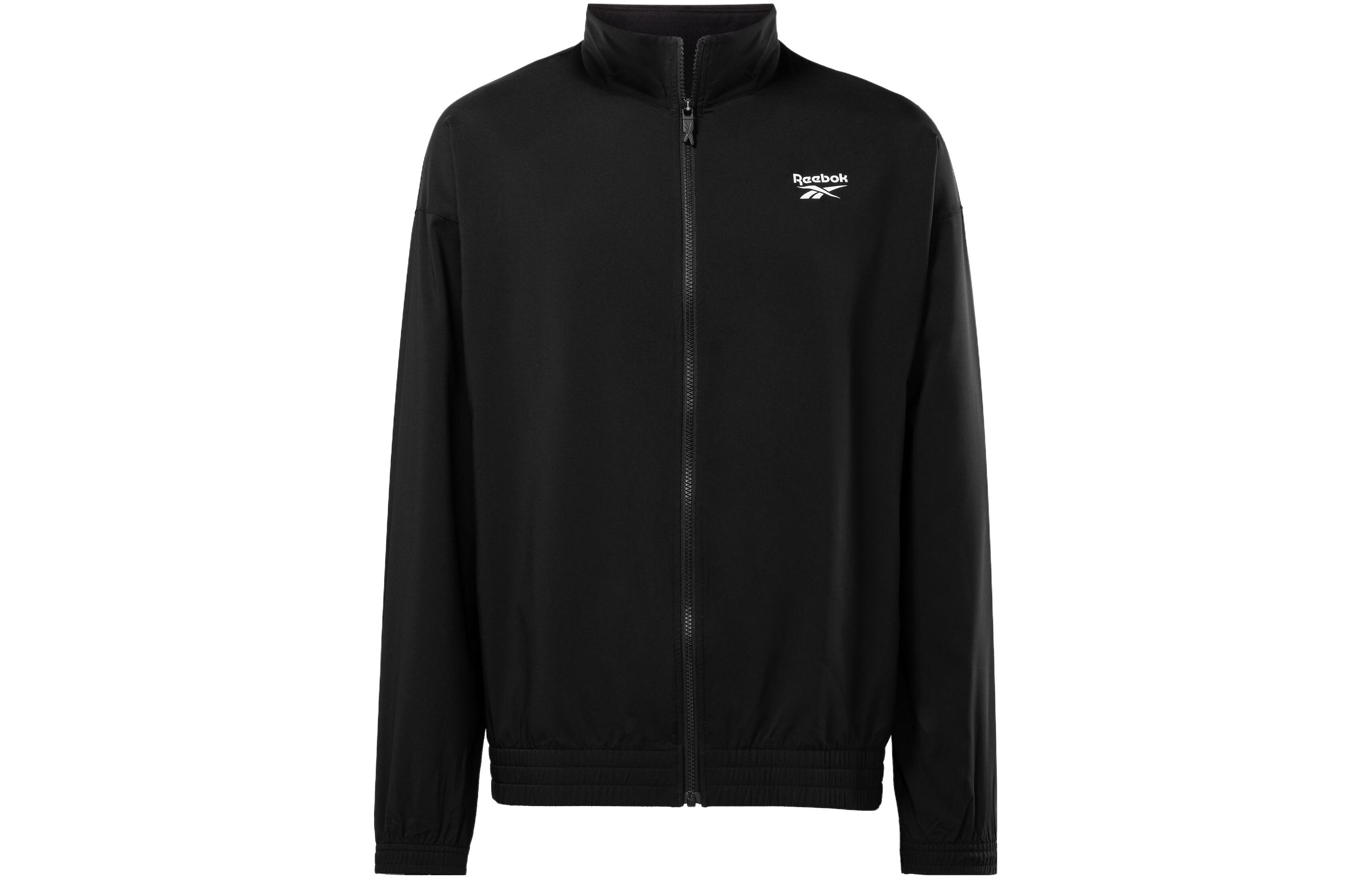 Reebok Identity Black Track Jacket with Letter Print and Front Zipper 100070566