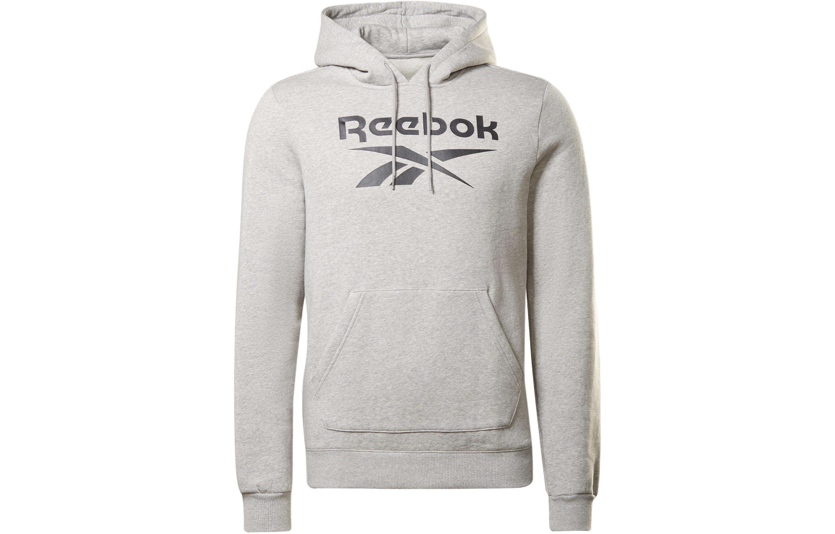 Reebok IDENTITY FLC OTH Logo Print Hoodie - Gray Pullover Casual Wear GS1609