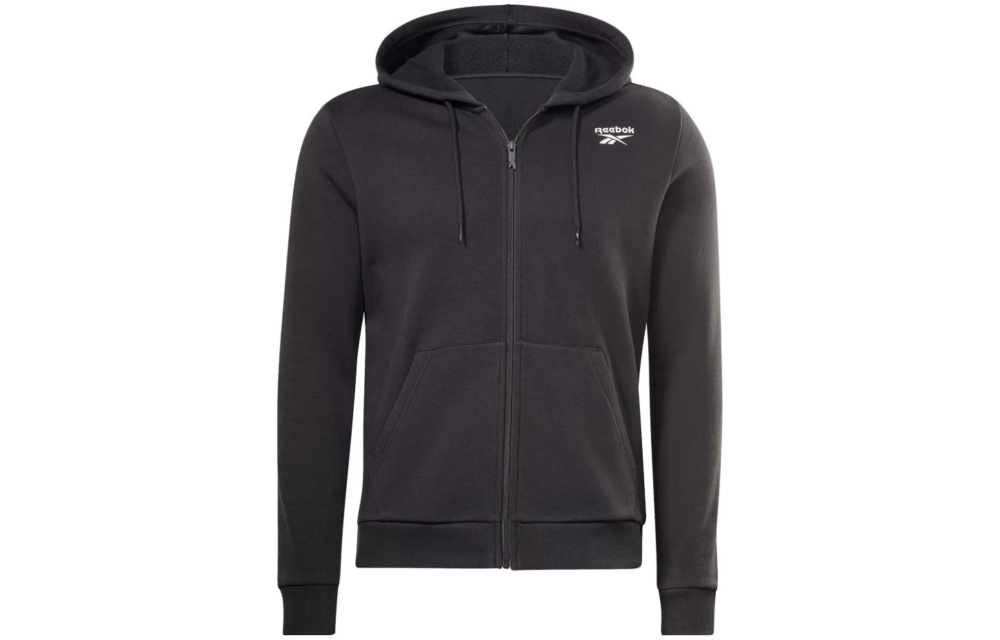Reebok Identity Fleece Full-Zip Hoodie Black Logo Print Jacket 100065293