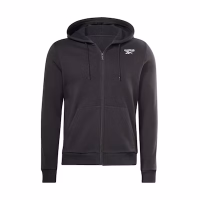 Reebok Identity Fleece Full-Zip Hoodie Black Logo Print Jacket 100065293