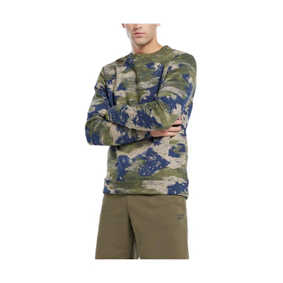 Reebok Identity Modern Camouflage Fleece Crewneck Sweatshirt Men’s Camo Green HS9424