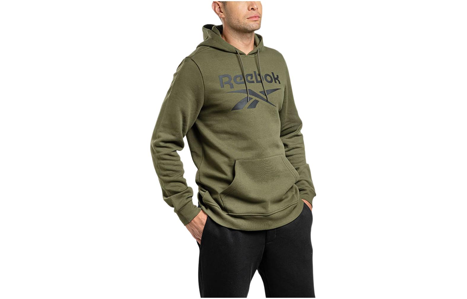 Reebok Identity Stacked Logo Print Fleece Hoodie Green 100071038