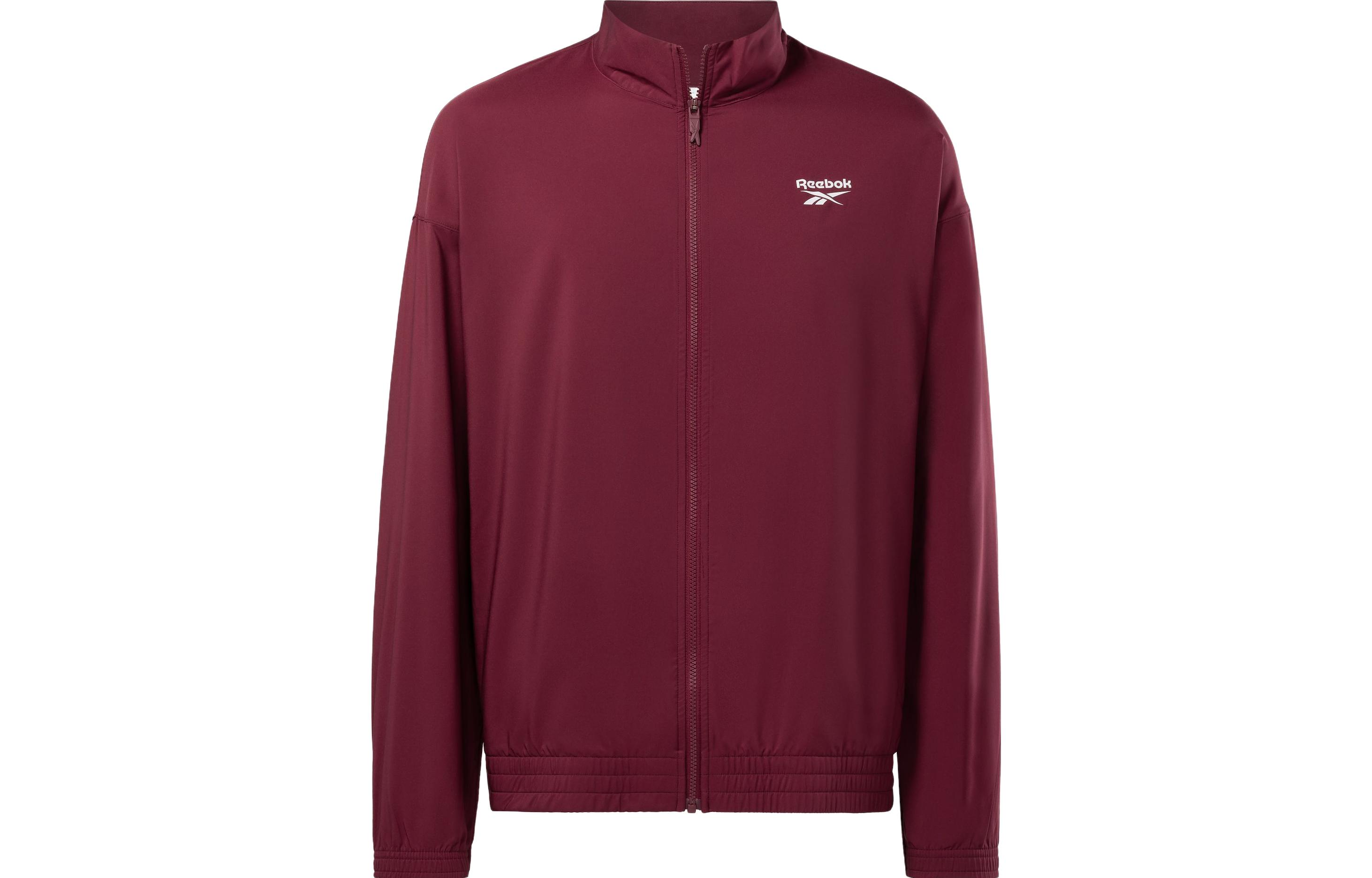 Reebok Identity Track Jacket Maroon Red with Logo Print and Zip Front 100071250
