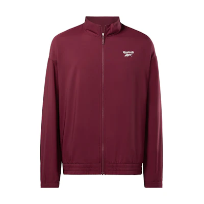 Reebok Identity Track Jacket Maroon Red with Logo Print and Zip Front 100071250