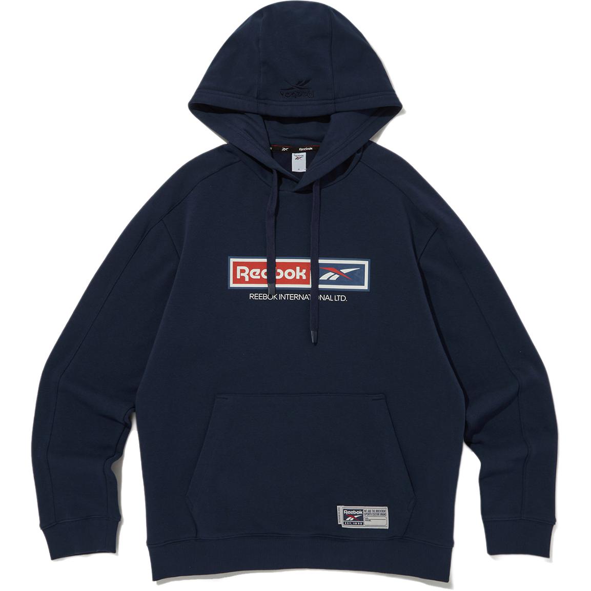 Reebok Logo Letter Graphic Navy Blue Hoodie Unisex Casual Sportswear RETS4EH15N3