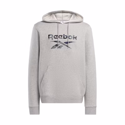Reebok Logo Print Drawstring Hoodie Light Gray Long Sleeve Pullover 100076398