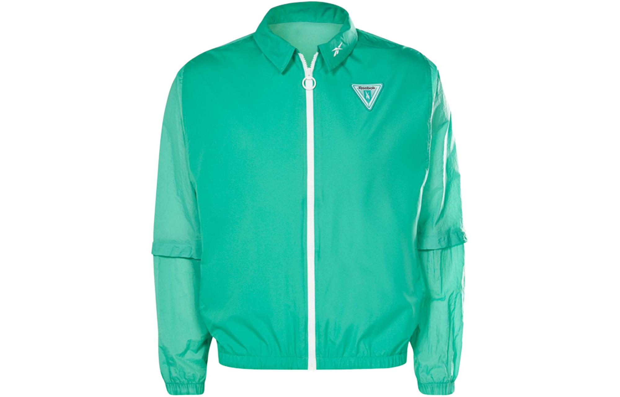 Reebok MYT Woven Jacket Green Casual Zip-Up Jacket with Collar GS9005