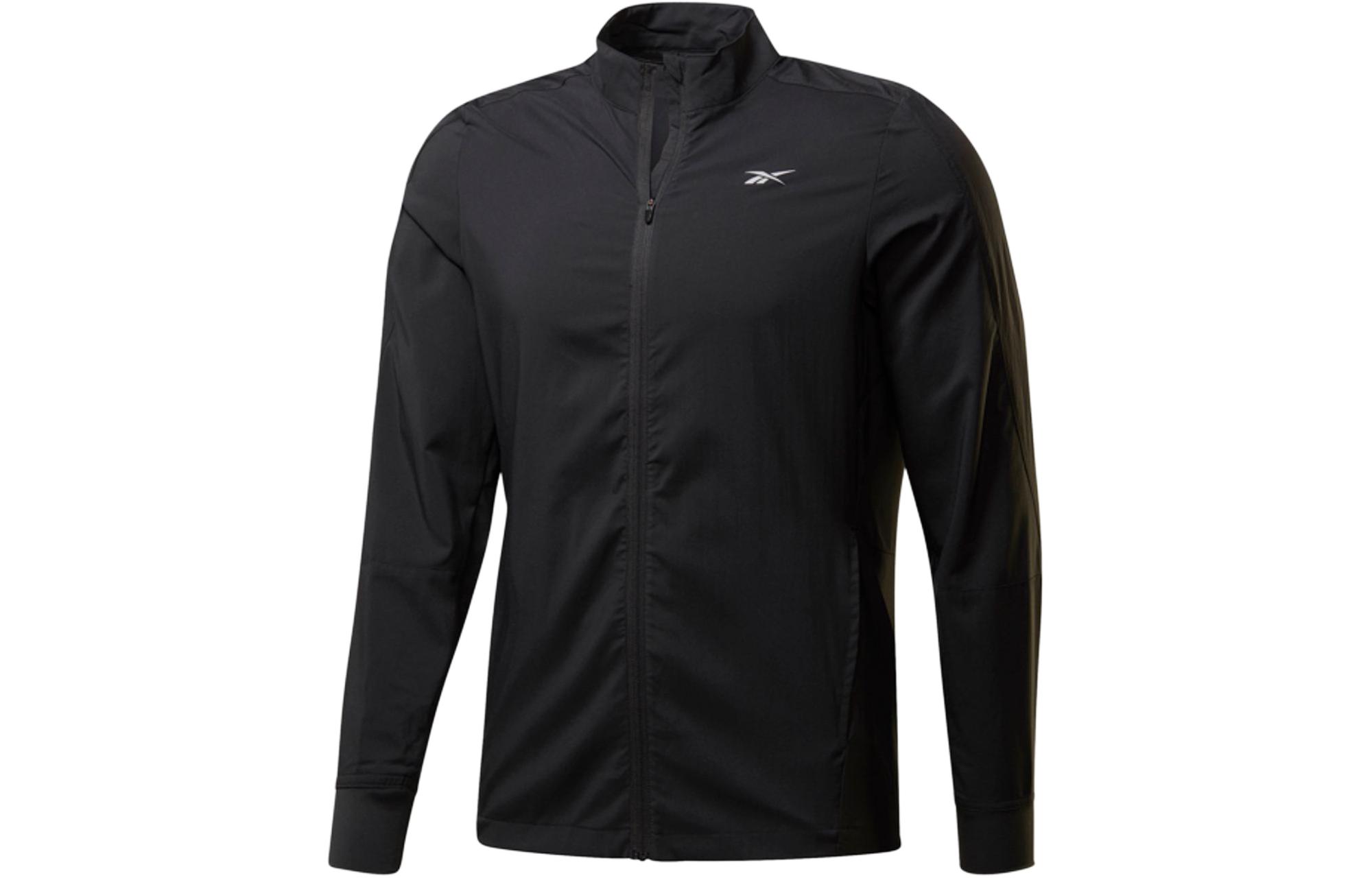 Reebok Re Woven Wind Jacket Black Reflective Zipper Stand Collar FU1328