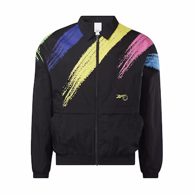Reebok Smiley Colorful Striped Loose Fit Logo Jacket Unisex Black 19725796