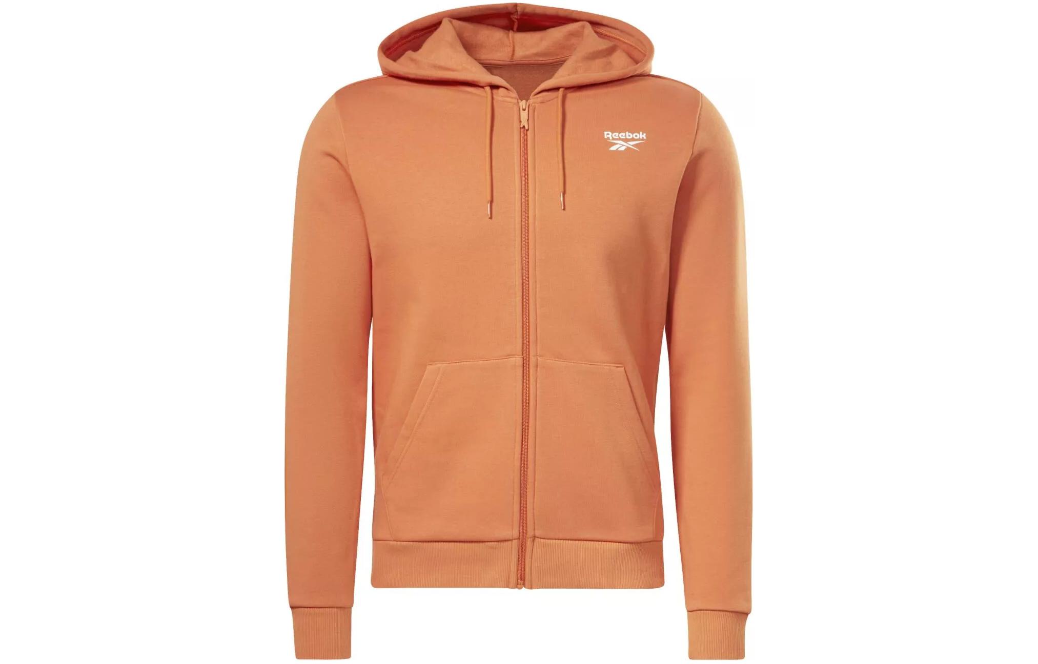 Reebok Solid Color Hoodie Long Sleeve Zip-Up Jacket Orange HS4881