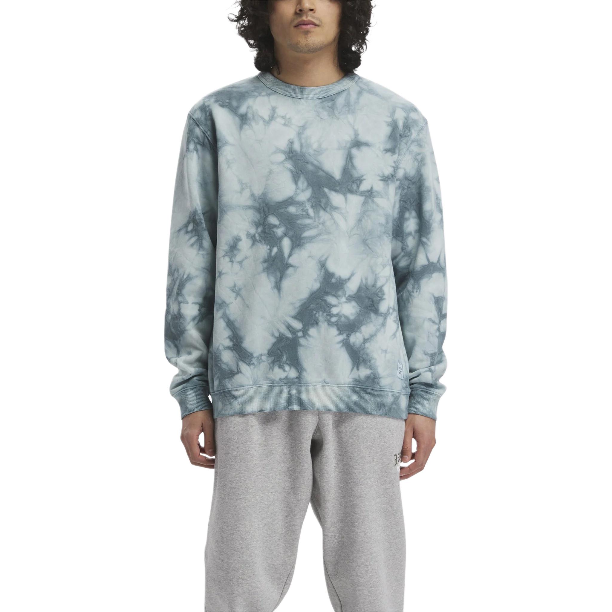 Reebok Tie-Dye Marble Pattern Unisex Crewneck Long Sleeve Sweatshirt Blue 20137711
