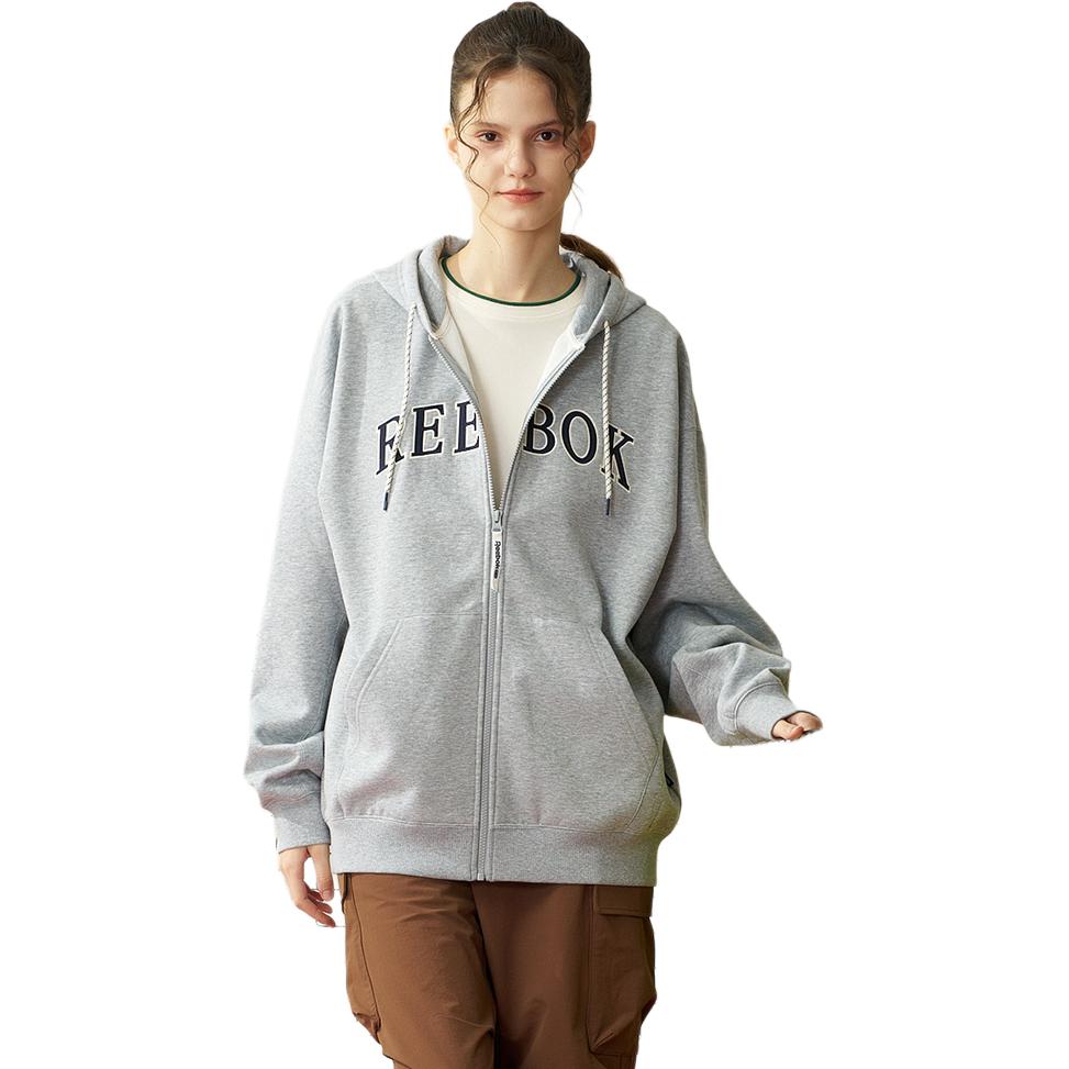 Shop 리복 유니섹스 컴포터블 집업 후디 재킷 라이트 그레이 캐주얼룩 24FRC109UGG3