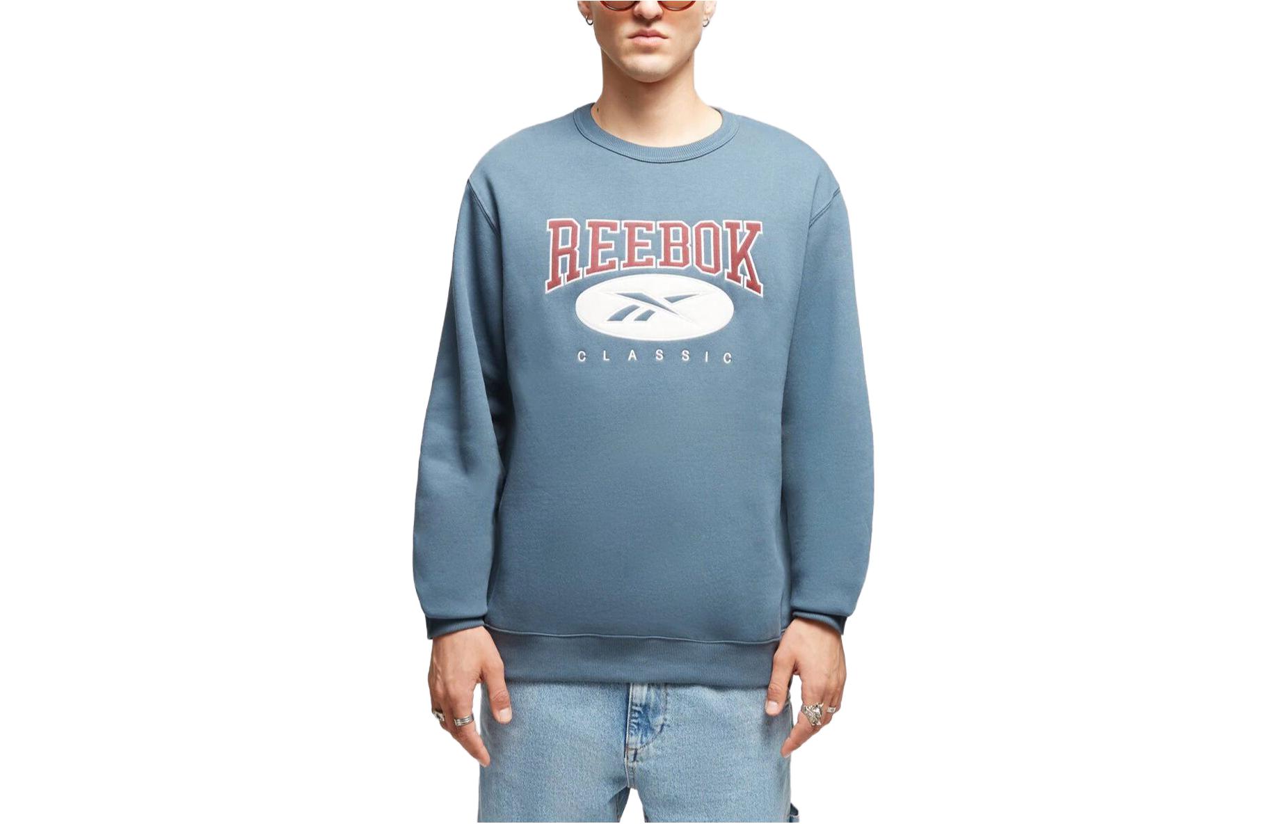 Reebok Unisex Light Blue Crewneck Logo Print Fitted Long Sleeve Sweatshirt 100036882