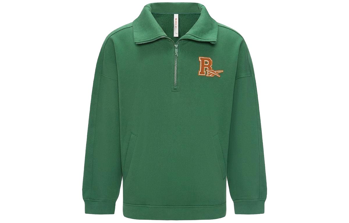 Reebok Unisex Plush Fleece Collar Pullover Sweatshirt Deep Green 23FRC355UGL1