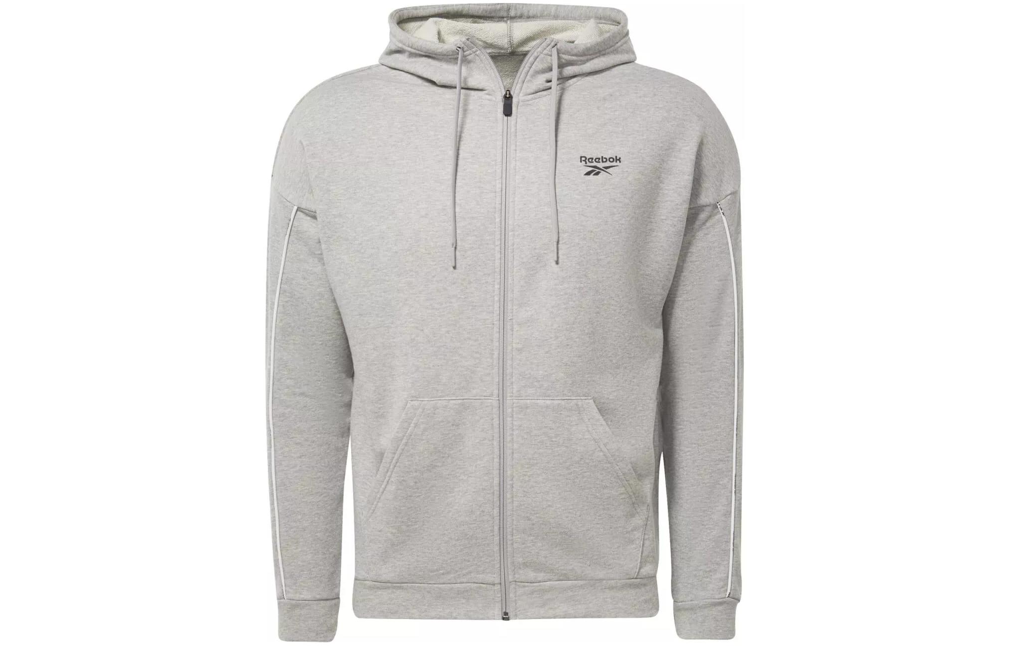 Reebok WOR Piping FZ Gray Full-Zip Hoodie Loose Fit Training Jacket HA9017