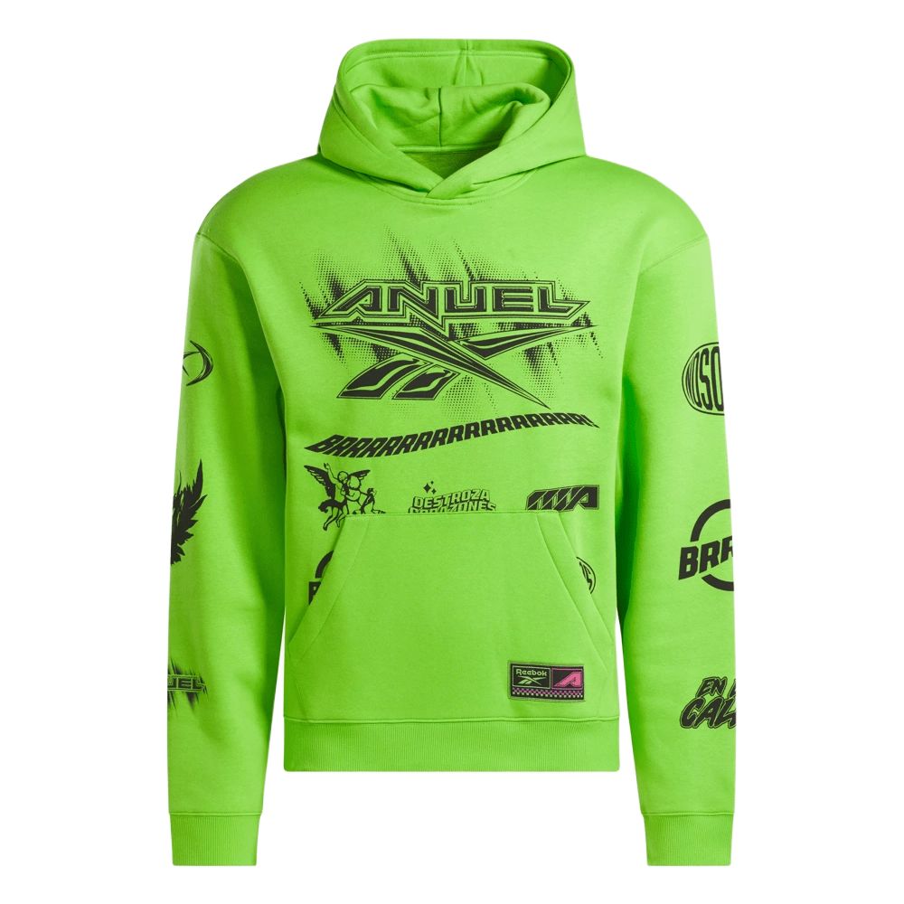 Reebok ANUEL AA Unisex Logo Hoodie Long Sleeve Lime Green Casual Style 100210162
