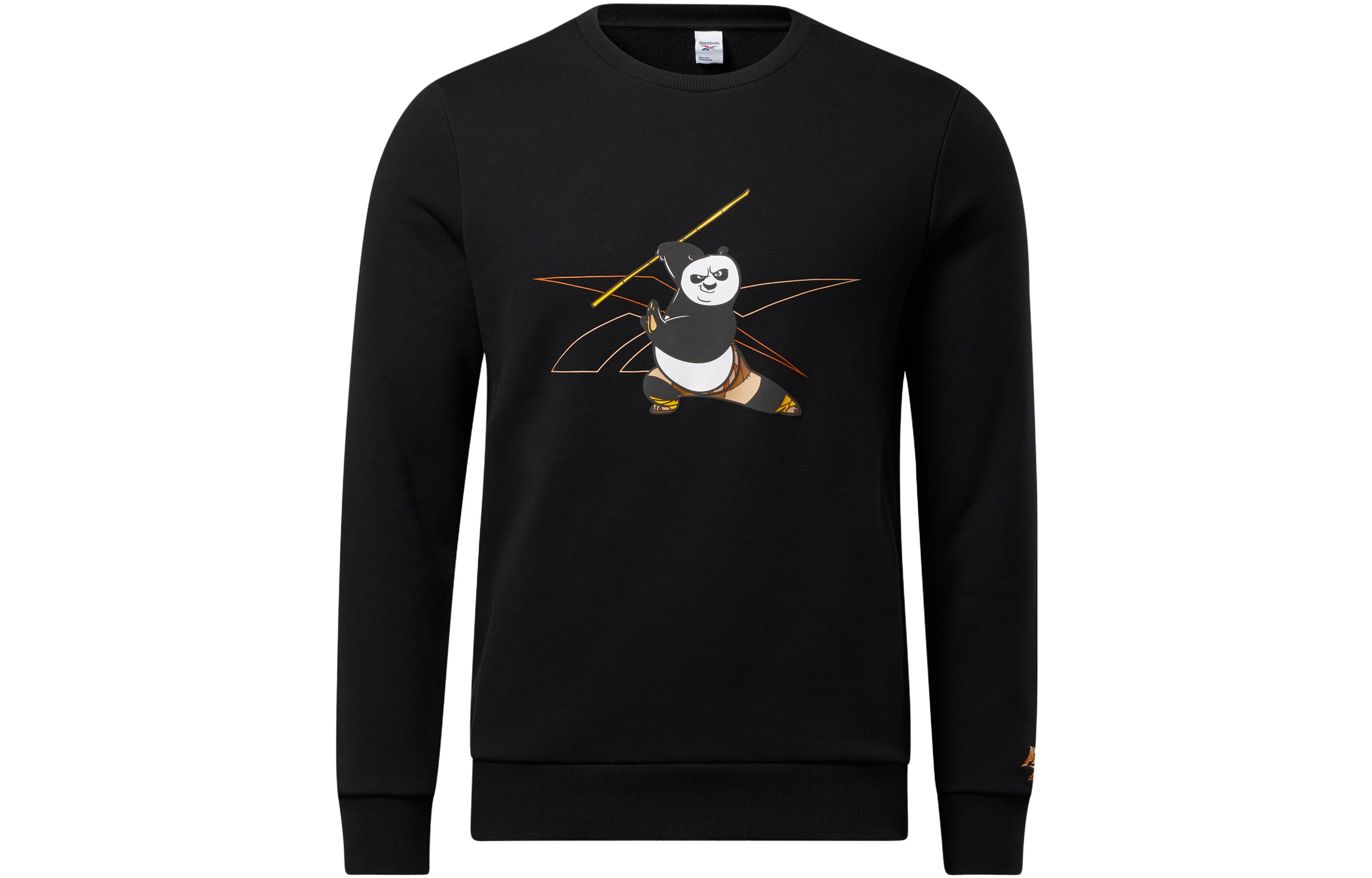 Reebok Kung Fu Panda Collab Cartoon Print Crewneck Sweatshirt Unisex Black H18409