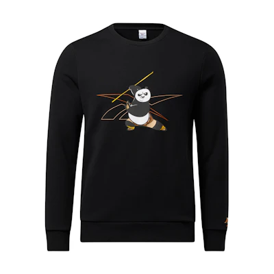 Reebok Kung Fu Panda Collab Cartoon Print Crewneck Sweatshirt Unisex Black H18409