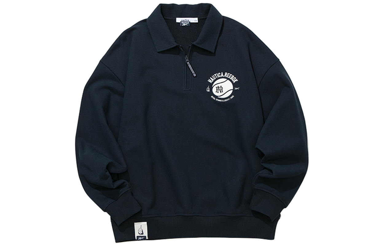 Reebok Nautica Collab Navy Long Sleeve Polo Sweatshirt Unisex Casual Style 24FRL303UGN2