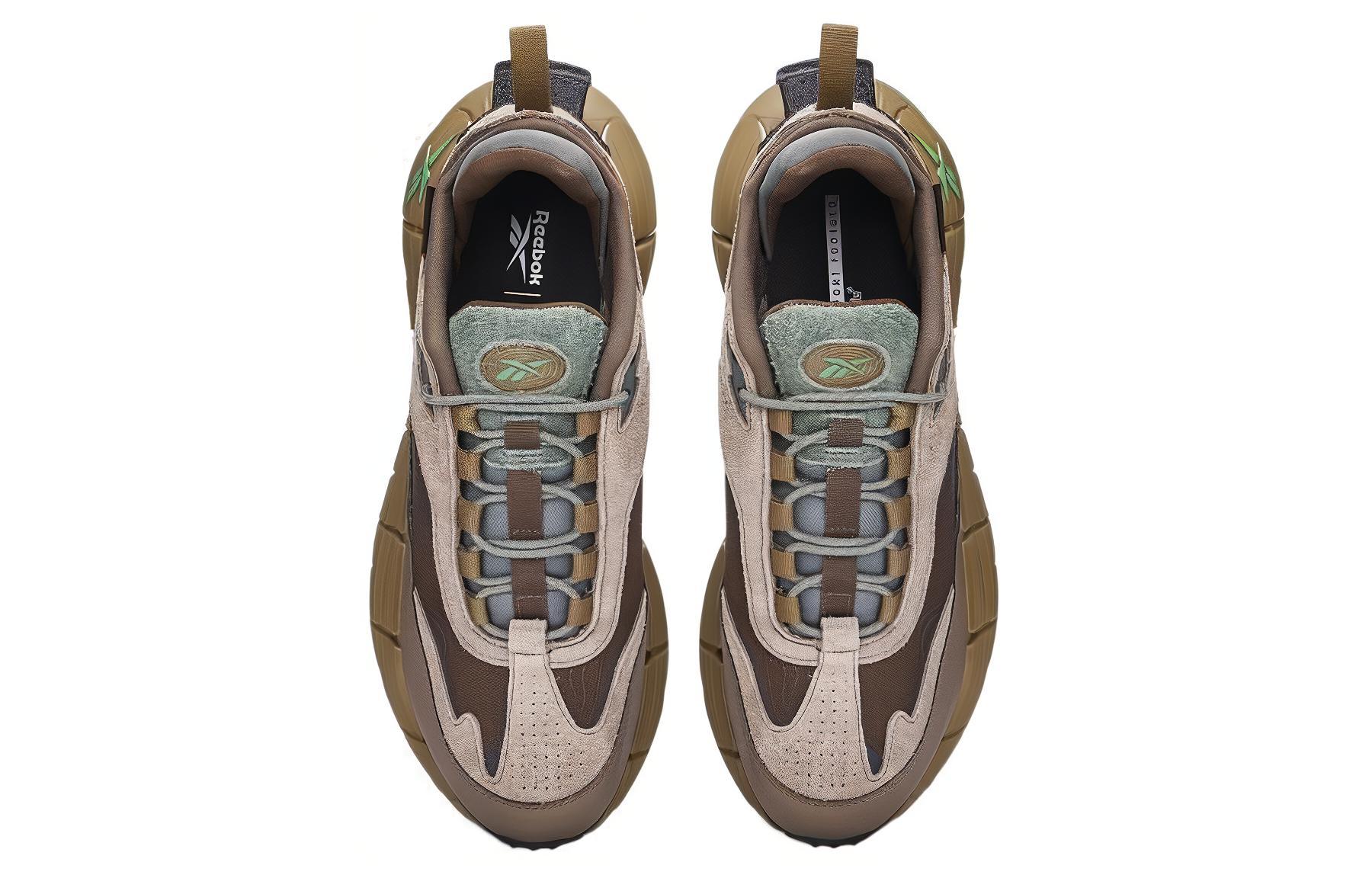 Lookbook 新款 Reebok Zig Kinetica 時尚舒適 合成皮抗震防滑透氣支撐 低筒 野跑鞋 男女款 棕色