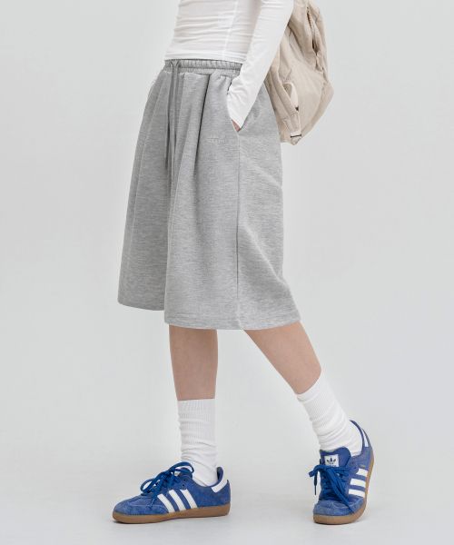 Shop REMAIN SECOND [DEEP TUCK] Bermuda Wide One-Tuck Sweat Shorts [Gray] YSLMPT01