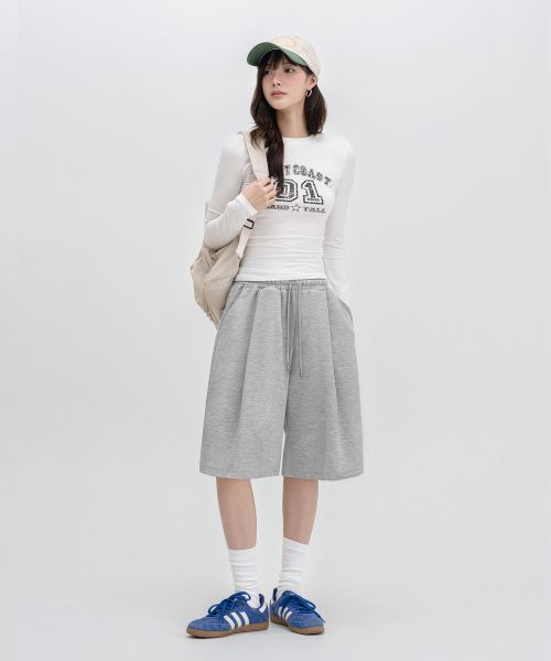 Purchase REMAIN SECOND [DEEP TUCK] Bermuda Wide One-Tuck Sweat Shorts [Gray] YSLMPT01