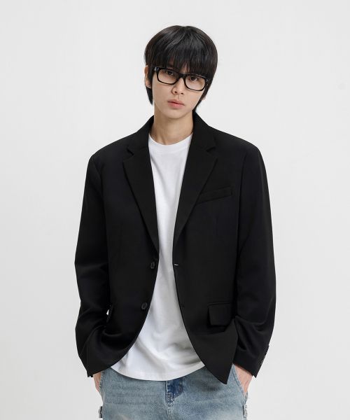 Order REMAIN SECOND Basic Oversized Single Blazer Jacket [Black] LMJK01