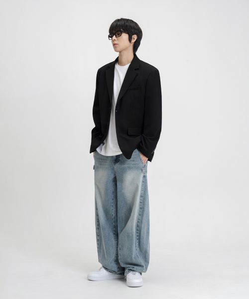 Lookbook REMAIN SECOND Basic Oversized Single Blazer Jacket [Black] LMJK01