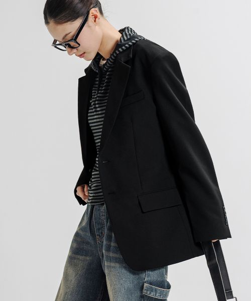 Shop REMAIN SECOND Basic Oversized Single Blazer Jacket [Black] LMJK01