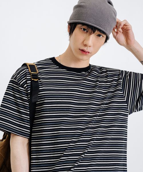 Details for REMAIN SECOND Jan Stripe Oversized Short Sleeve T-Shirt [Black] LMTS13