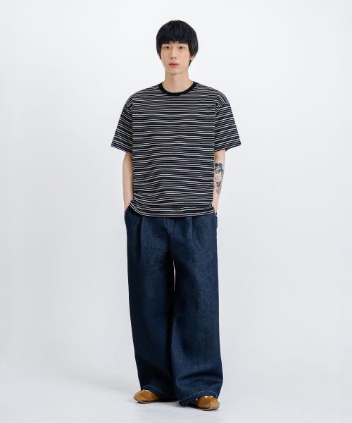 Sizing REMAIN SECOND Jan Stripe Oversized Short Sleeve T-Shirt [Black] LMTS13