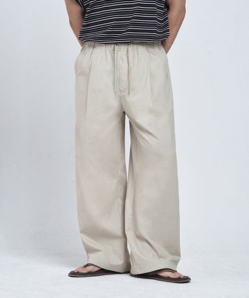 REMAIN SECOND Linen-Like Elastic Wide Pants [Light Beige] LMPT14