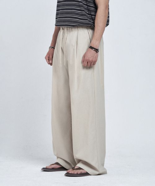 Order REMAIN SECOND Linen-Like Elastic Wide Pants [Light Beige] LMPT14
