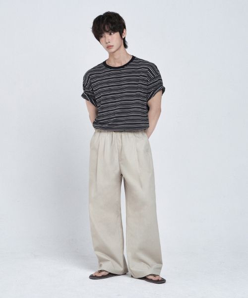 Lookbook REMAIN SECOND Linen-Like Elastic Wide Pants [Light Beige] LMPT14