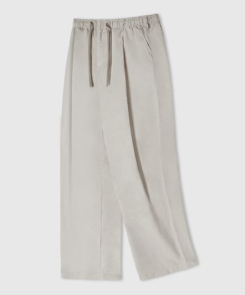 Shop REMAIN SECOND Linen-Like Elastic Wide Pants [Light Beige] LMPT14
