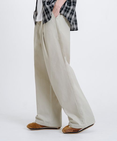 Sizing REMAIN SECOND Linen-Like Elastic Wide Pants [Light Beige] LMPT14