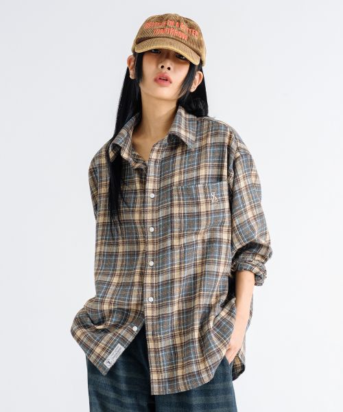 Order Remain Second Oversized Flannel Pocket Check Shirt [Deep Blue] LMSH05