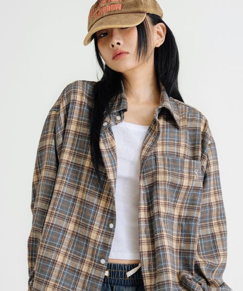 Lookbook Remain Second Oversized Flannel Pocket Check Shirt [Deep Blue] LMSH05