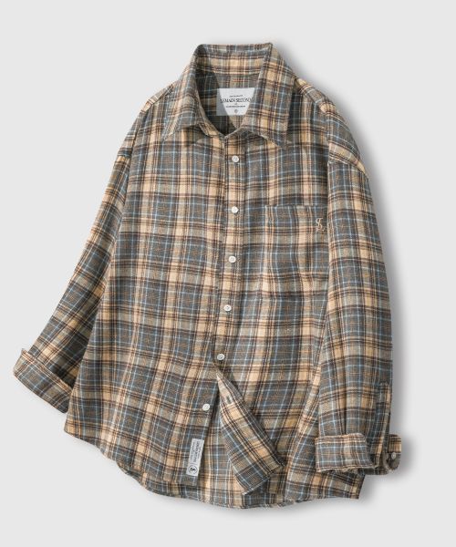 Sizing Remain Second Oversized Flannel Pocket Check Shirt [Deep Blue] LMSH05