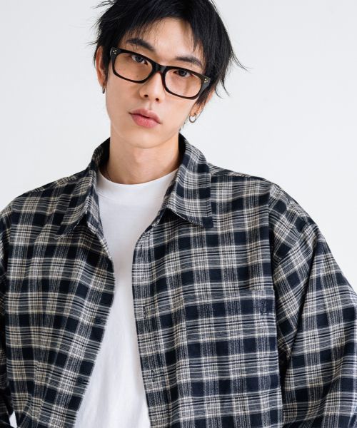 Order REMAIN SECOND Premium Oversized Flannel Pocket Check Shirt [Navy] LMSH07