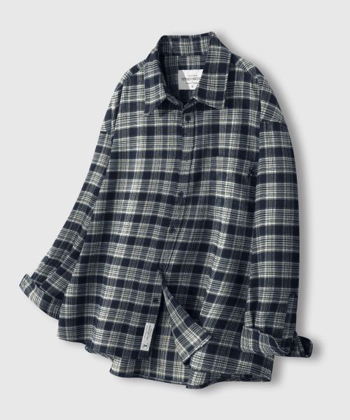 Details for REMAIN SECOND Premium Oversized Flannel Pocket Check Shirt [Navy] LMSH07