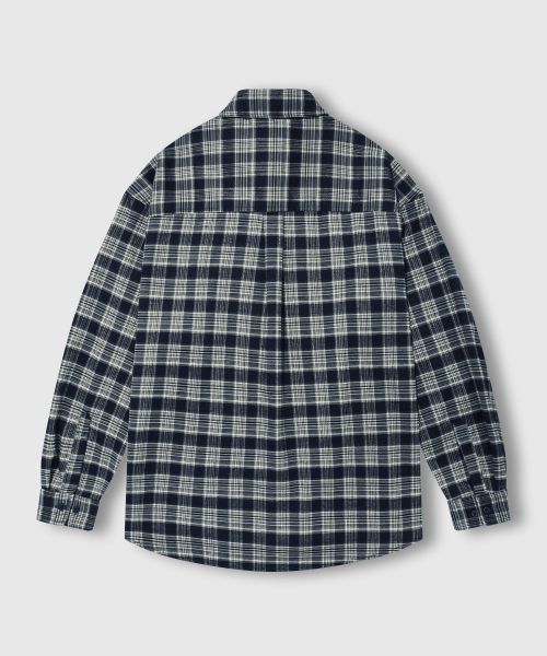Sizing REMAIN SECOND Premium Oversized Flannel Pocket Check Shirt [Navy] LMSH07