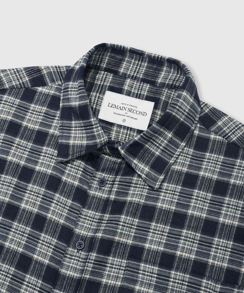 Cheap REMAIN SECOND Premium Oversized Flannel Pocket Check Shirt [Navy] LMSH07