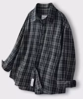 Buy Remain Second 復刻款綠色格紋寬鬆棉質法蘭絨襯衫 LMSH06