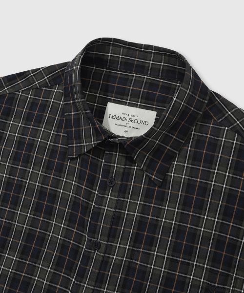 Lookbook Remain Second Retro Oversized Cotton Flannel Pocket Check Shirt [Green] LMSH06