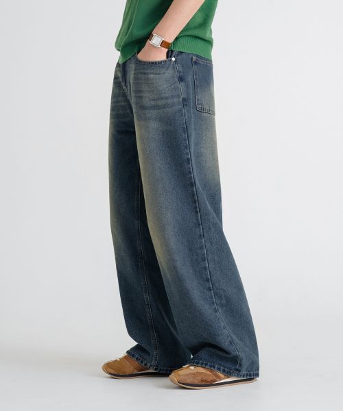 Shop Remain Second Vintage Cat-Wash Wide Denim Pants [Sand Blue] LBLMPT02