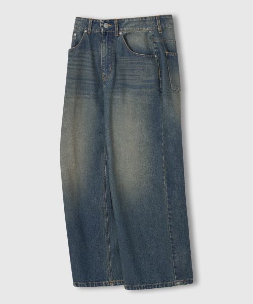 Sizing Remain Second Vintage Cat-Wash Wide Denim Pants [Sand Blue] LBLMPT02